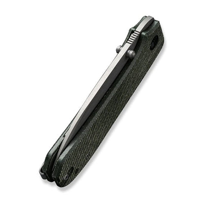 WE KNIVES Big Banter Thumb Stud Knife Green Canvas Micarta Handle (3.69" Gray Stonewashed CPM 20CV) WE21045 - 2 - timberknives.com