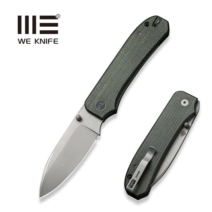 WE KNIVES Big Banter Thumb Stud Knife Green Canvas Micarta Handle (3.69" Gray Stonewashed CPM 20CV) WE21045 - 2 - timberknives.com