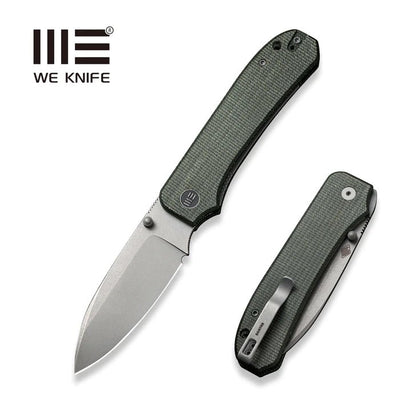 WE KNIVES Big Banter Thumb Stud Knife Green Canvas Micarta Handle (3.69" Gray Stonewashed CPM 20CV) WE21045 - 2 - timberknives.com