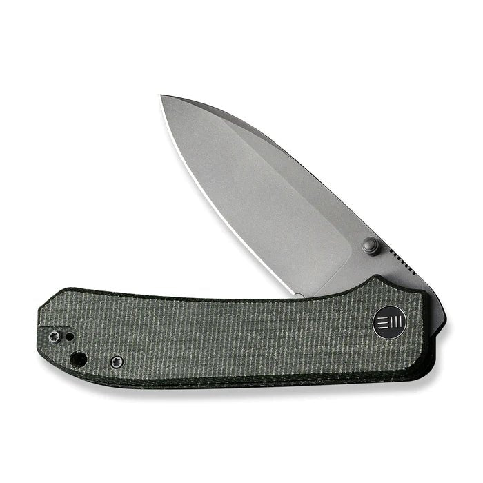 WE KNIVES Big Banter Thumb Stud Knife Green Canvas Micarta Handle (3.69" Gray Stonewashed CPM 20CV) WE21045 - 2 - timberknives.com
