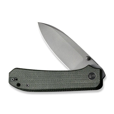 WE KNIVES Big Banter Thumb Stud Knife Green Canvas Micarta Handle (3.69" Gray Stonewashed CPM 20CV) WE21045 - 2 - timberknives.com