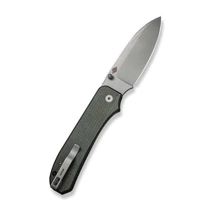 WE KNIVES Big Banter Thumb Stud Knife Green Canvas Micarta Handle (3.69" Gray Stonewashed CPM 20CV) WE21045 - 2 - timberknives.com